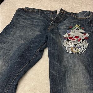Ed Hardy Dark Blue Jeans with Skull Design